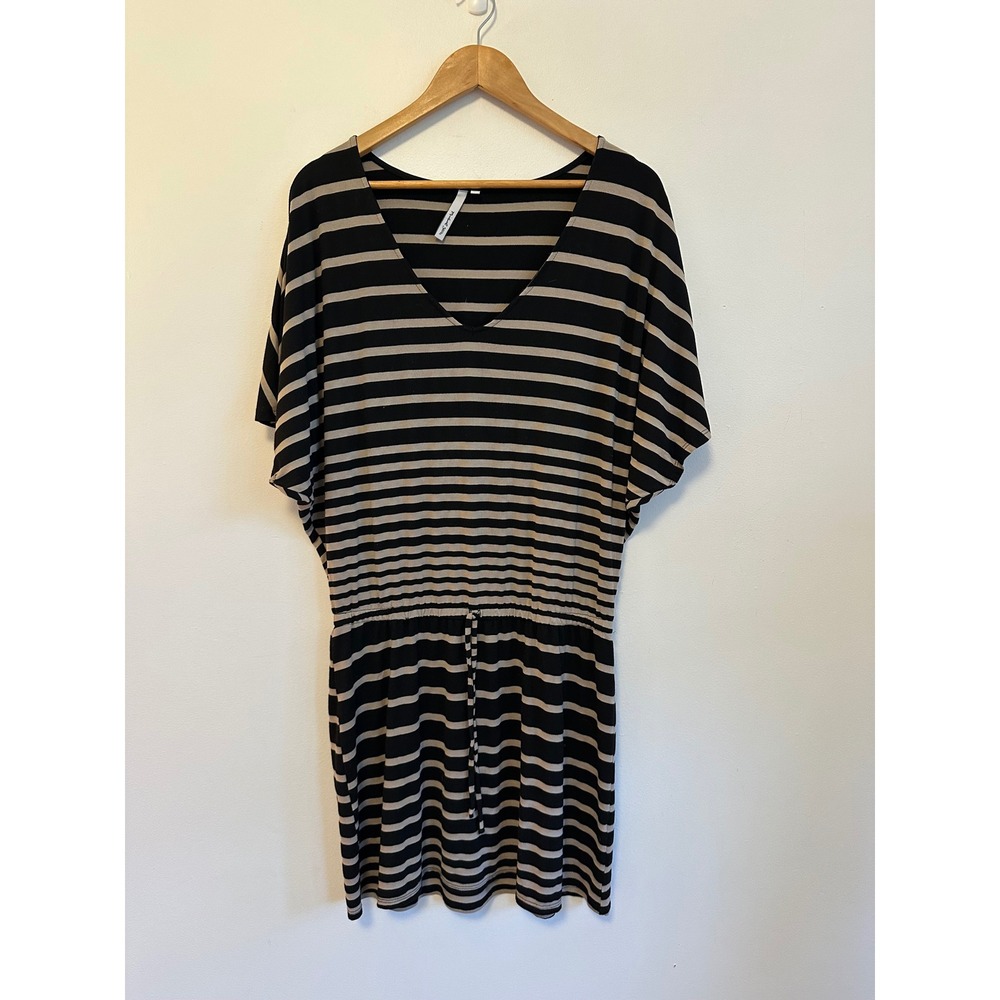 Michael Stars Striped Dolman Sleeve V-Neck Mini Dress | Size Large